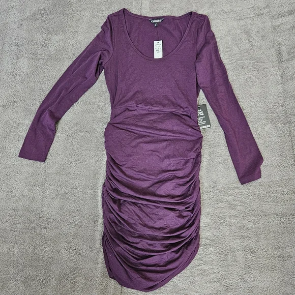 Express | Dresses | Express Dress Ruched Bodycon Purple Long Sleeve New  Womens Size M | Poshmark